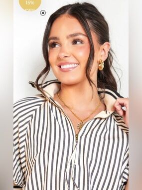 Striped Zip Short sleeve top in Cream and Black from Entro